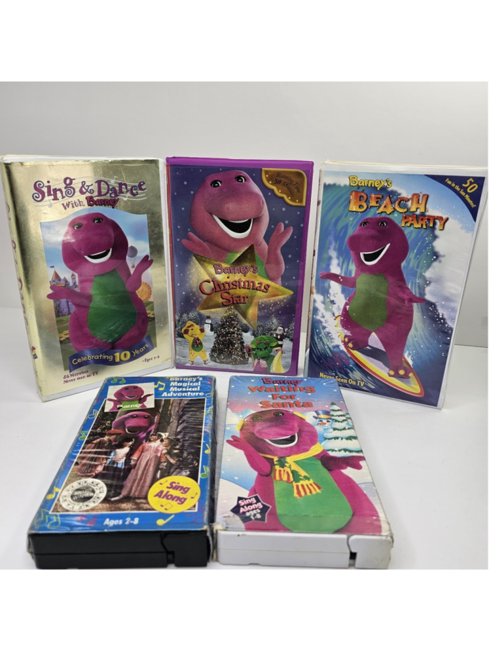 Lot of 5 Barney VHS Tapes Sing & Dance Christmas Star Beach Party Santa Musical